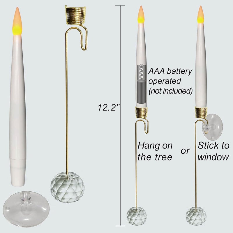 Leejec Christmas Tree Candles with Wand Remote, 10 Pack Battery Operated Flameless Taper Window Candle, Flickering Warm Light, Xmas Tree Decorations with Crystal Ball Hook, Wedding Home Gift - Image 4